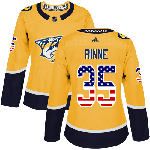 Adidas Predators #35 Pekka Rinne Yellow Home Authentic USA Flag Women's Stitched NHL Jersey
